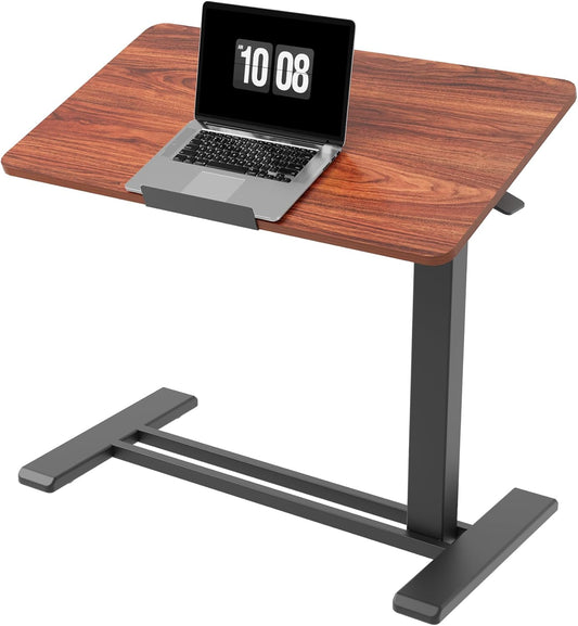 FLEXISPOT H7 PRO Mobile Standing Desk Adjustable Overbed Table Pneumatic with Wheels 90°Tiltable Portable Laptop Desk Rolling Computer Cart Foldable Bedside Table(31.5" W x 17.7" D, Mahogany)