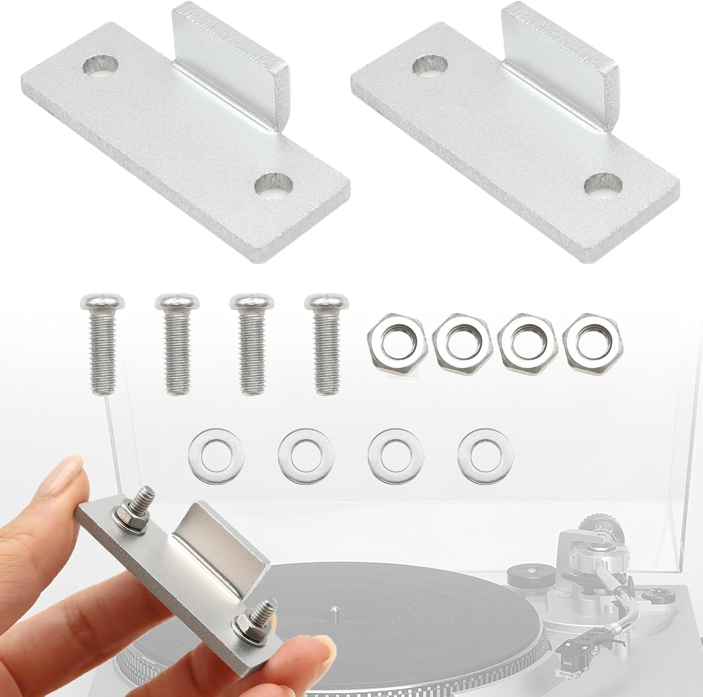 Turntable Dust Cover Hinges - Repair Tabs and Hinge Brackets for Technics SL-D2 3200 B2 Q2 D3 - Includes 2-Brackets, 4-Screws, 4-Washers, and 4-Nuts - Easy Installation for Turntable Dust Cover Repair