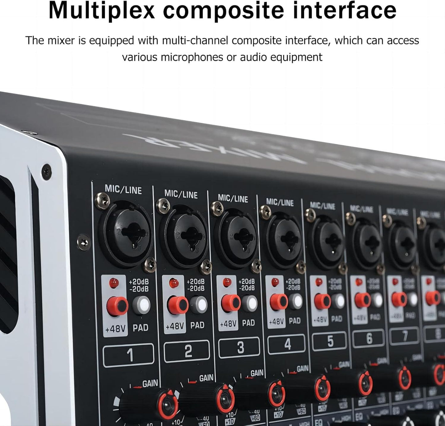 W IN-MIX DX16 Professional DJ Audio Mixer 16 Channel with 99 DSP Effects,7-band EQ,Independent 48V Phantom Power&Mute Button,Bluetooth Function,USB Interface Recording For Studio & Stage