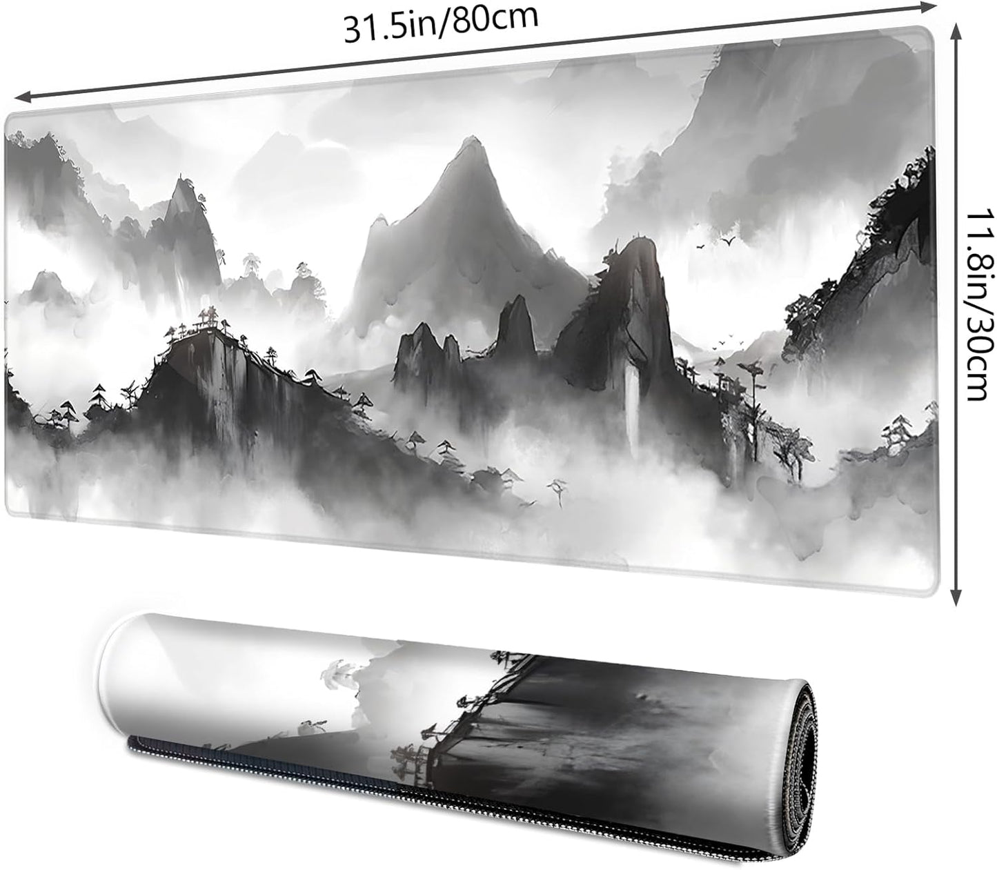 Galdas Gaming Mouse Pad XXL XL Large Long Extended Big Mousepad Non-Slip Rubber Keyboard Mouse Pad with Stitched Edges for Laptop Home Office (31.5x11.8x0.08 Inch) … (Black Ink)