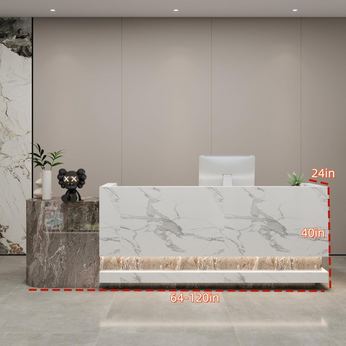 Front Desk Reception Counter - Lockable Storage & Keyboard Tray | Reception Desk with Counter, Customizable Large Counter Table (Grey+White, 68'')