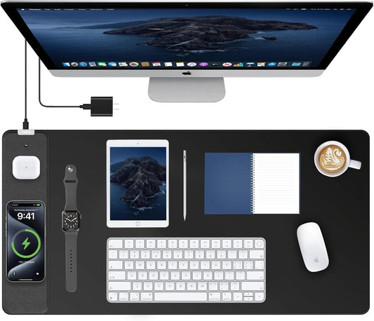 TopMade Mouse Pad with 15W Fast Wireless Charging, 31.5"x15.75" XXL Large Gaming Mousepad, Waterproof Desk Pad, Computer Desk Mat, Black(Includes 20W PD Power Adapter & 6.56ft Woven Cable)