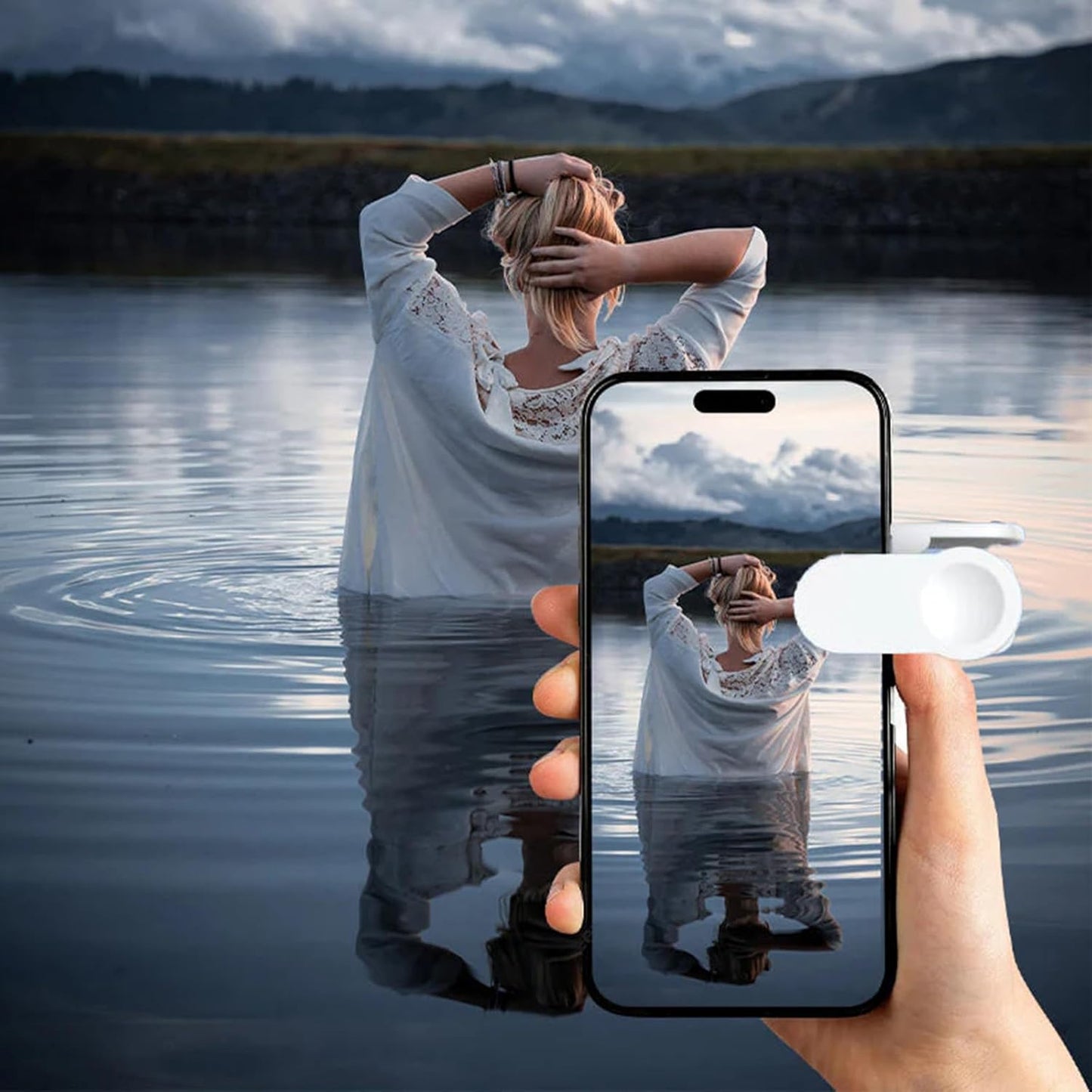 Mirror Effect Lens - Capture Stunning Reflections Instantly, Mirror for Phone to Use Back, Smartphone Camera Mirror Reflection Clip Kit, Reflection Mirror for Outdoor Travel Photography (White)