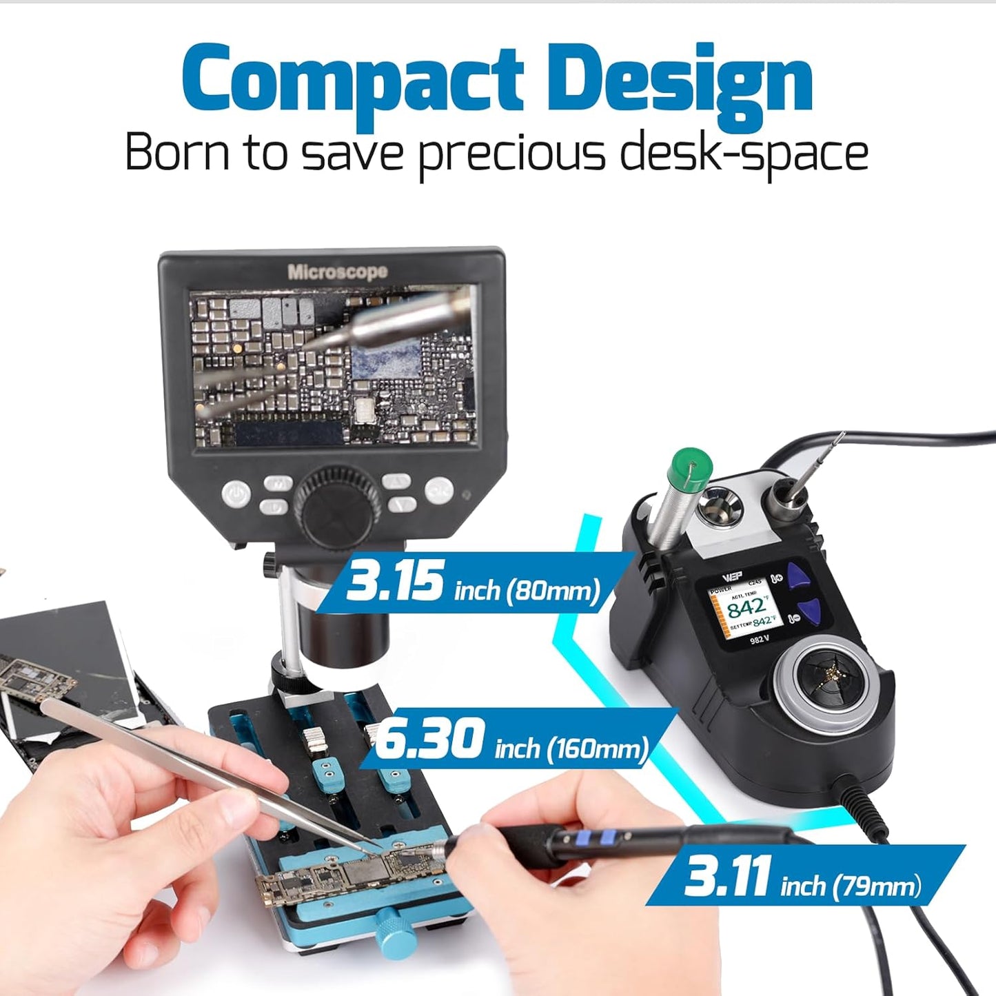 WEP 982-V Micro Soldering kit with 5 C245 Soldering Iron Tips, Temperature Control, Sleep Mode, Auto Shutdown and LCD Display