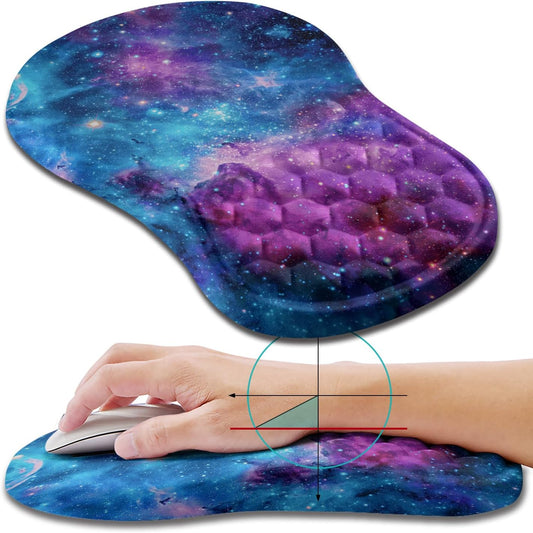 Hokafenle Ergonomic Mouse Pad Wrist Support, Wrist Rest Mousepad for Carpal Tunnel Pain Relief with Integrated Memory Foam Slope Massage Bulge (11.8x7.9 inch,Galaxy Nebula Space