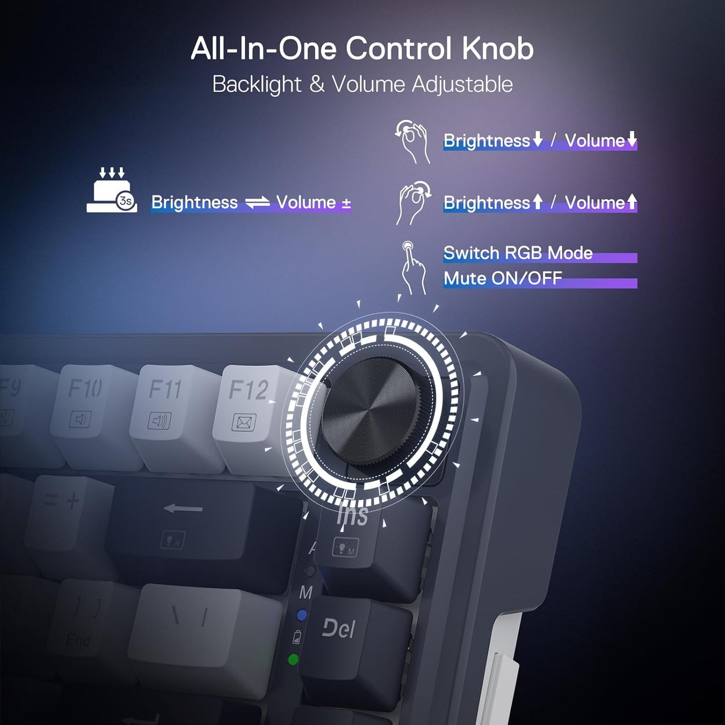 Redragon K673 PRO 75% Wireless Gasket RGB Gaming Keyboard, 3-Modes 81 Keys Compact Mechanical Keyboard Hot-Swap Socket, Dedicated Knob Control and Sound Absorbing Pads, Linear Red Switch