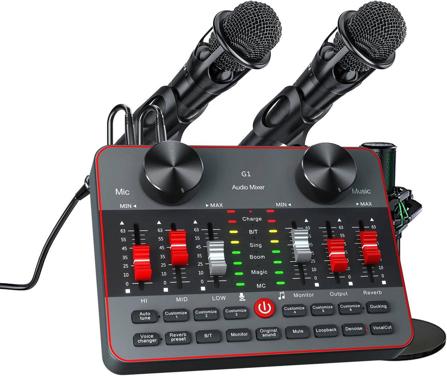 Podcast Equipment Bundle for 2 Mic Tiktok Video Content Creator Kit, Audio Interface DJ Mixer Sound Card/Board Condenser Microphone for Studio Smartphone/PC/Laptop Broadcast Recording/Live Stream