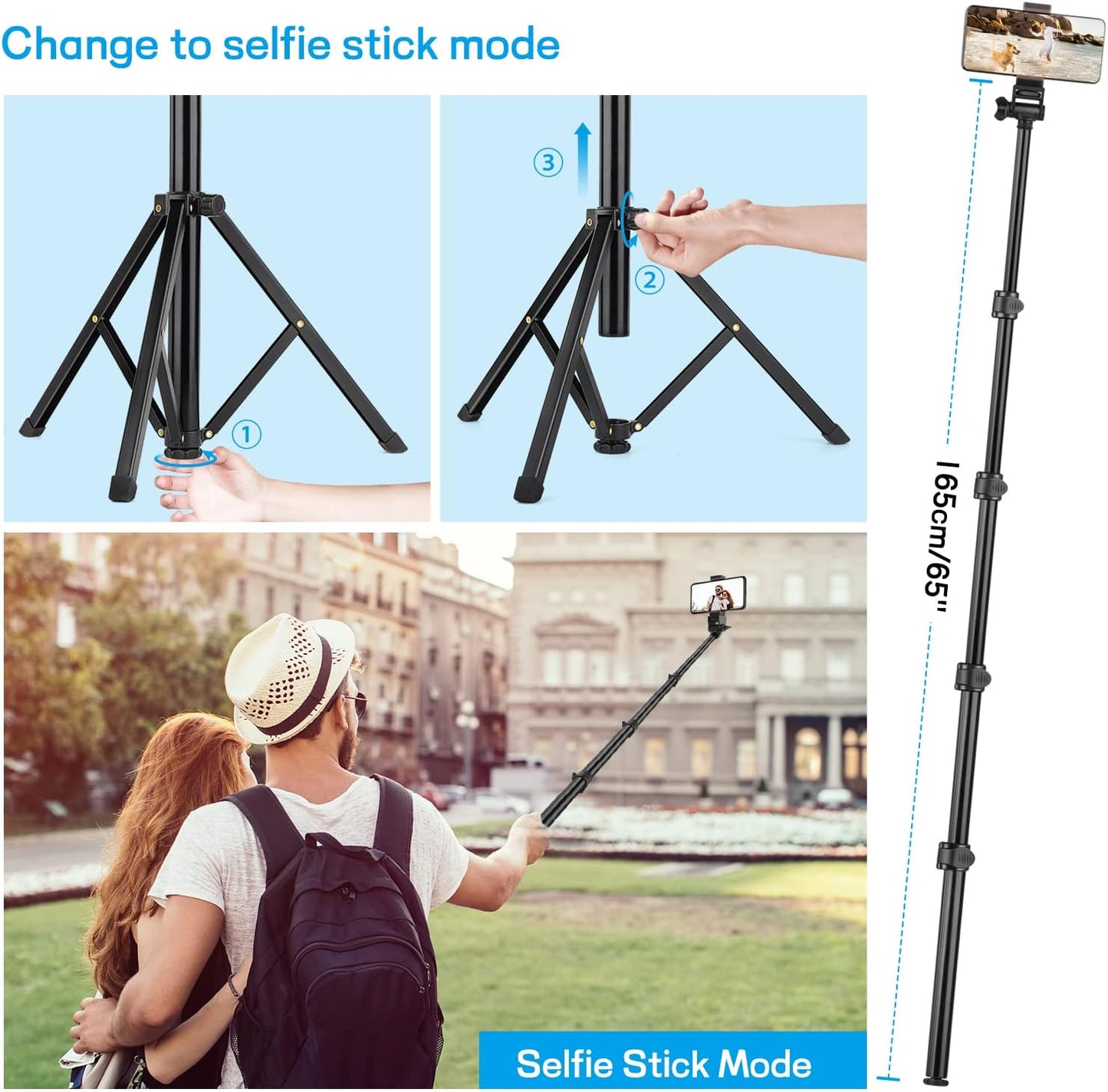 Victiv 68 inch/ 173cm Phone Tripod Stand, Selfie Stick Tripod for Filming with Remote &Smartphone Holder