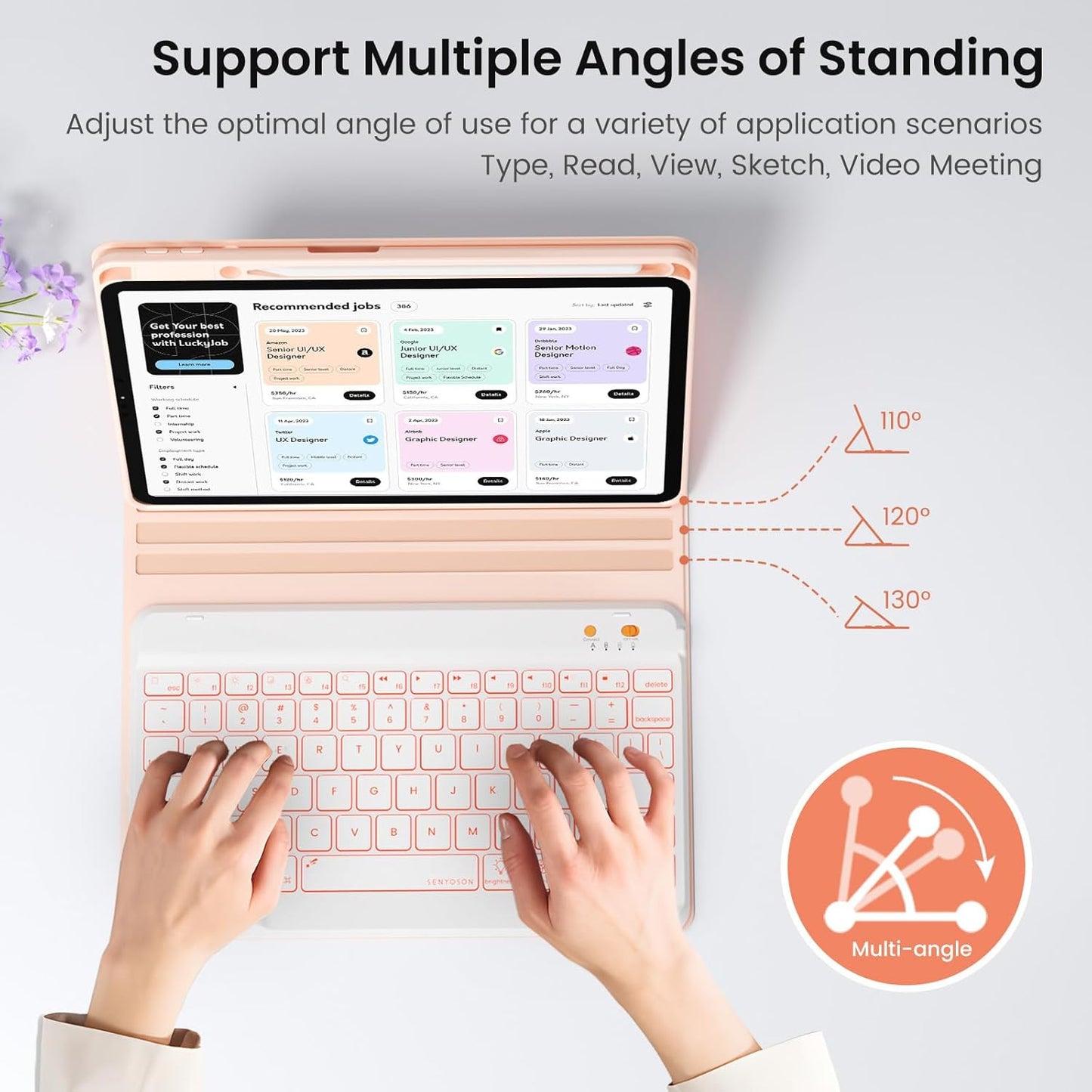 Keyboard and Case for iPad 7th/8th/9th Generation 10.2-inch 2018/2020/2021, iPad Air 3 2019, 2017 iPad Pro 10.5-inch Case with Pencil Holder, Detachable Wireless BT Keyboard, Tablet Smart Cover(Pink)