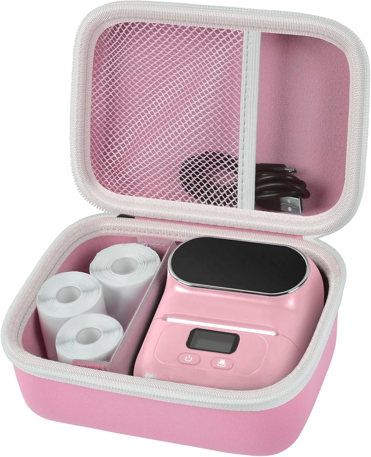 Case Compatible with Phomemo M110 Label Maker - Portable Mini Bluetooth Thermal Label Maker Carrying Storage Bag for Printer Labels, USB Cable and Accessories - Pink (Box Only)