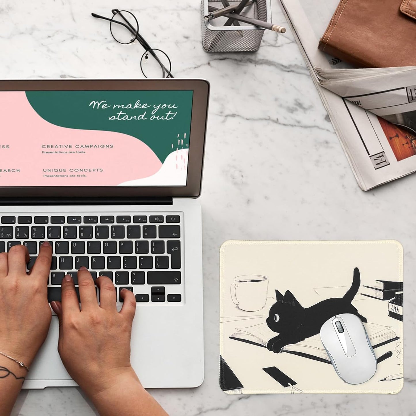 Funny Mouse pad Square Cute Mouse Mat for Wireless Mouse Small Office Computer Mousepad for Desk Mat Laptop with Non-Slip Rubber Base (Cats)