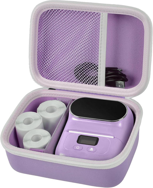Case Compatible with Phomemo M110 Label Maker - Portable Mini Bluetooth Thermal Label Maker Carrying Storage Bag for Printer Labels, USB Cable and Accessories Black (Box Only)-Purple