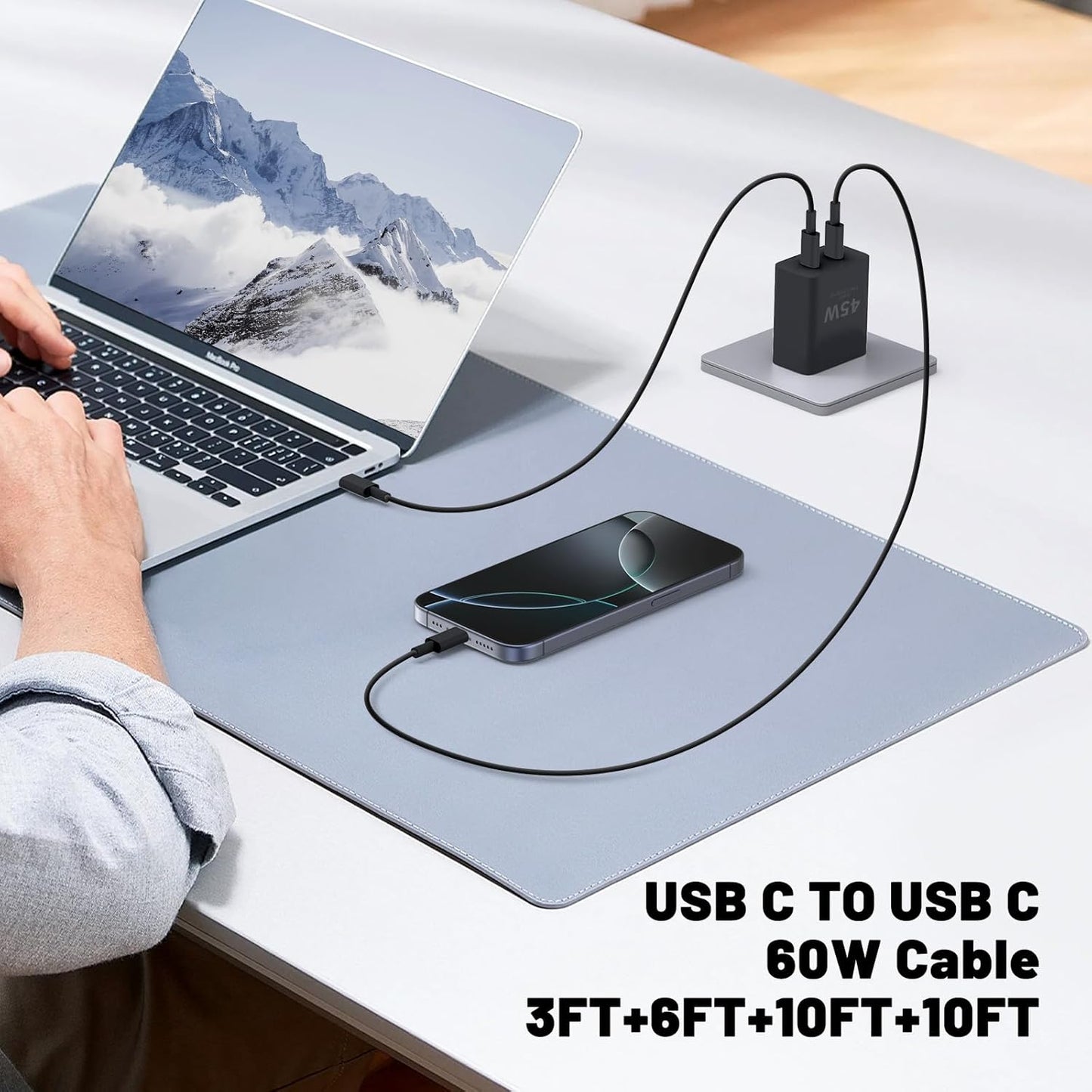 Super Fast Samsung Charger Type C,45W Dual Port USB C Fast Charger Block [2-Pack] & Extra Long 60W 3/6/10/10FT USB C Cable - PD Quick Charging 3.0 For Samsung Galaxy S25 Ultra/S24+/S23 iPhone 16
