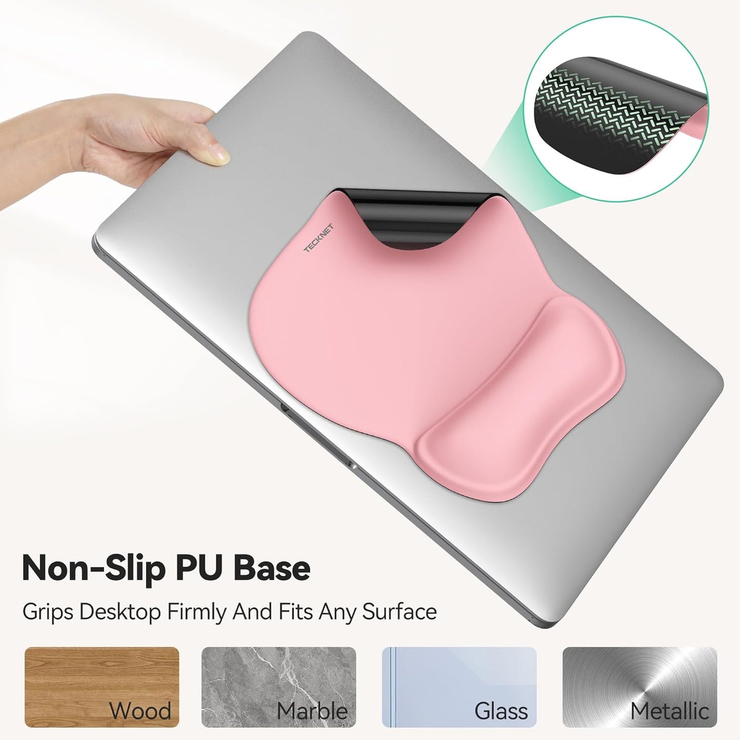 TECKNET Gel Mouse Pad with Wrist Rest, Ergonomic Office Mousepad with Wrist Support - Non-Slip & Smooth Surface Comfortable Desk Accessories Mat for Office, Gaming and Study - Pink