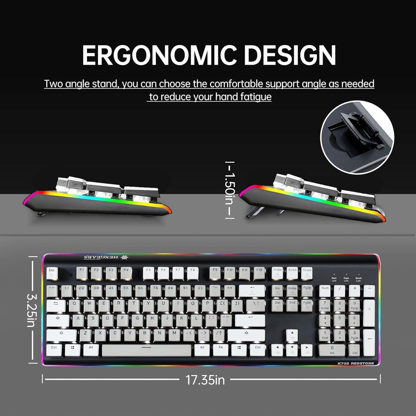 Wired Full Size Mechanical Keyboard, Aluminum Housing Built for Gamers w/Kailh Box White Switch, White Backlit + Surrounded by RGB Light Strip, 104 Keys Gaming Keyboard for PC/Mac