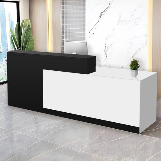 Reception Desk with Counter Modern Checkout Counter with Lockable Drawer Keyboard Tray Receptionist Desk for Office Salon Reception Table D Right 59inch/150cm
