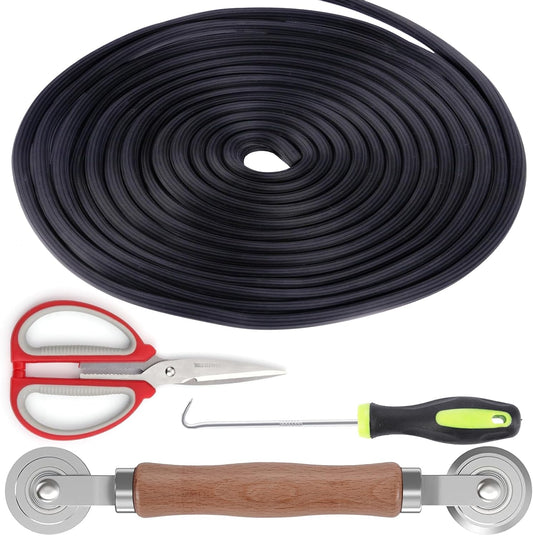 4 in 1 Window Screen Repair Tool Kit,Including 32Ft Spline(Diameter 0.137IN),Steel Roller Tool with Bearing,Spline Removal Hook and High Quality Scissors,for Installing Door and Window Mesh Screens.