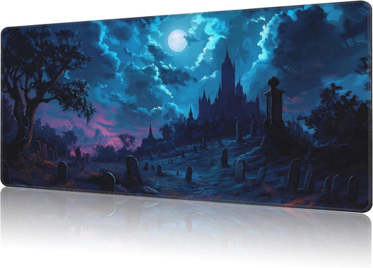 Mouse Pad Large Gothic Graveyard Non-Slip Game Desk Mat with Stitched Edge Laptop Keyboard Desk Pad for Work Home Gaming (35.4 x 15.7 Inches)