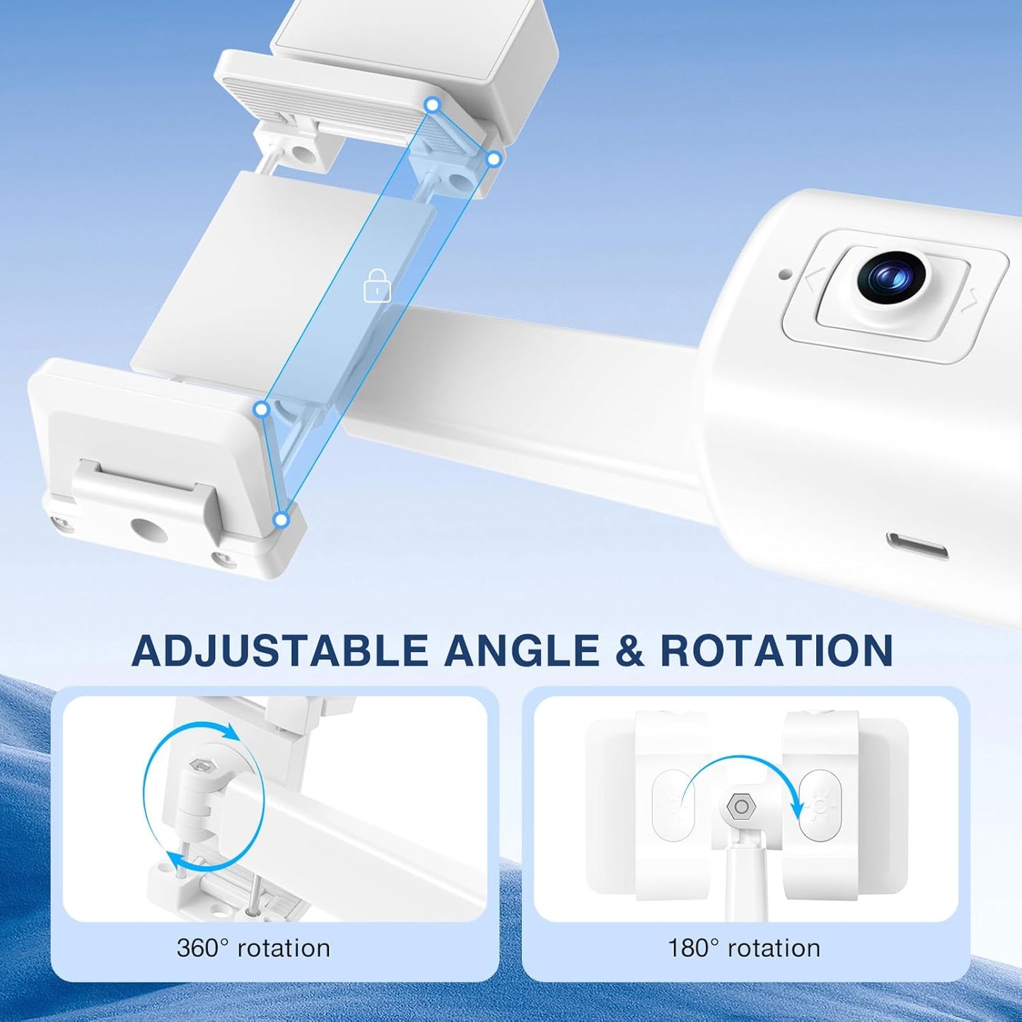 Auto Face Tracking Tripod 360° Rotating Cell Phone Photo and Video Kits Stand, No App, Camera Stand with Remote and Gesture Control, Rechargeable Smart Shooting Stand for Live Recording Tiktok (White)