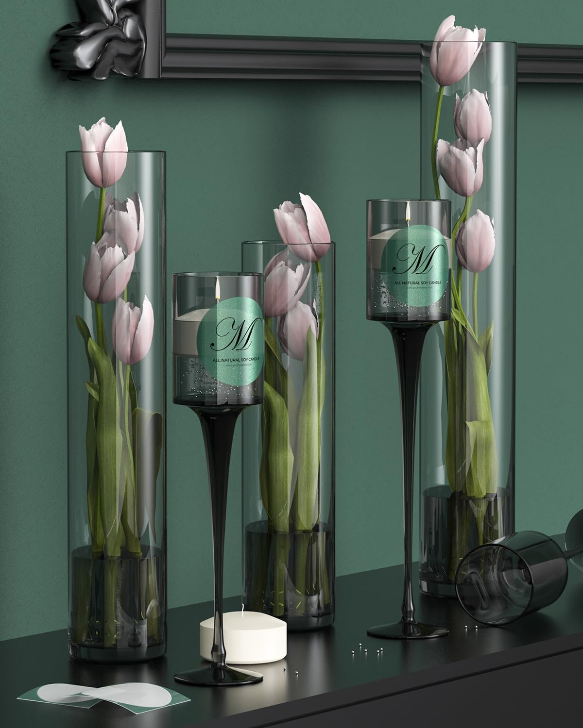 MUNBYN 2 Inch (50.8x50.8mm) Green Transparent Thermal Labels, Round Fine Glitter Printable Thermal Stickers for Small Businesses, 500 Labels/1 Roll