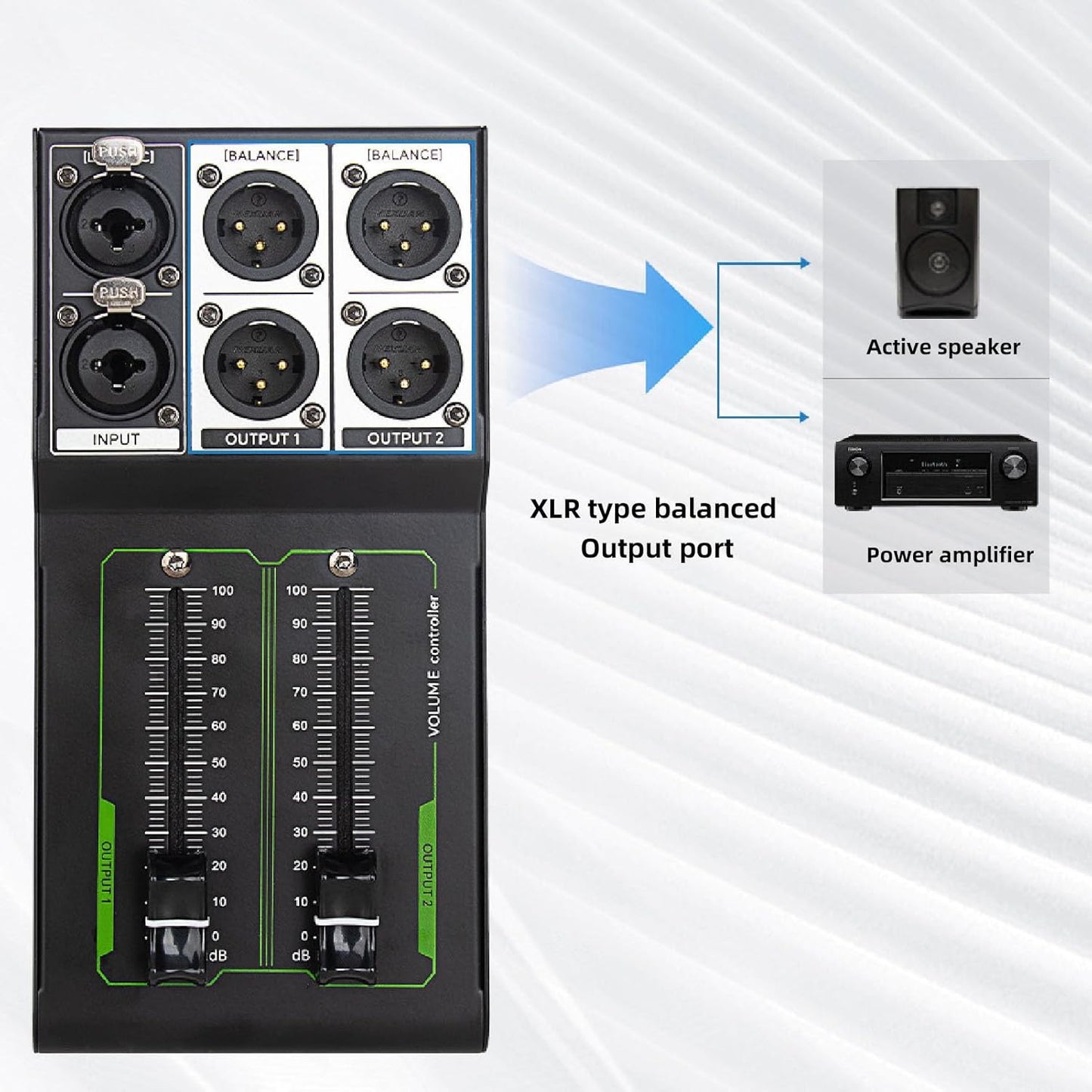 Passive Stereo Monitor Volume Controller, with Extended 70MM Fader Audio Volume Controller for Precise Level Adjustments