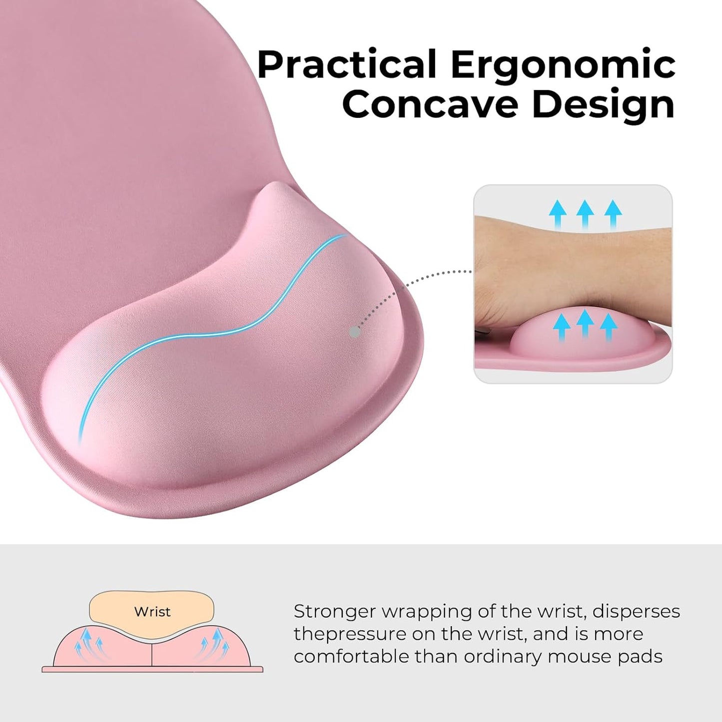 EooCoo Ergonomic Mouse Pad with Gel Wrist Rest Support Middle Concave Design, Relieve Wrist Pain Mousepad, Non-Slip Base for Laptop, Computer, Office Desk Accessories for Women, Carpal Tunnel Syndrome