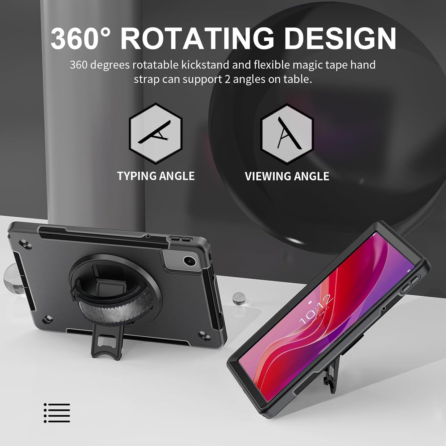 Junfire Protective Case for Lenovo Tab M11/Tab K11 LTE 11-inch 2024, Shockproof Rugged Case with 360°Rotating Kickstand/Hand Strap/Shoulder Strap/Pencil Holder for TB-330FU/330XU-Black