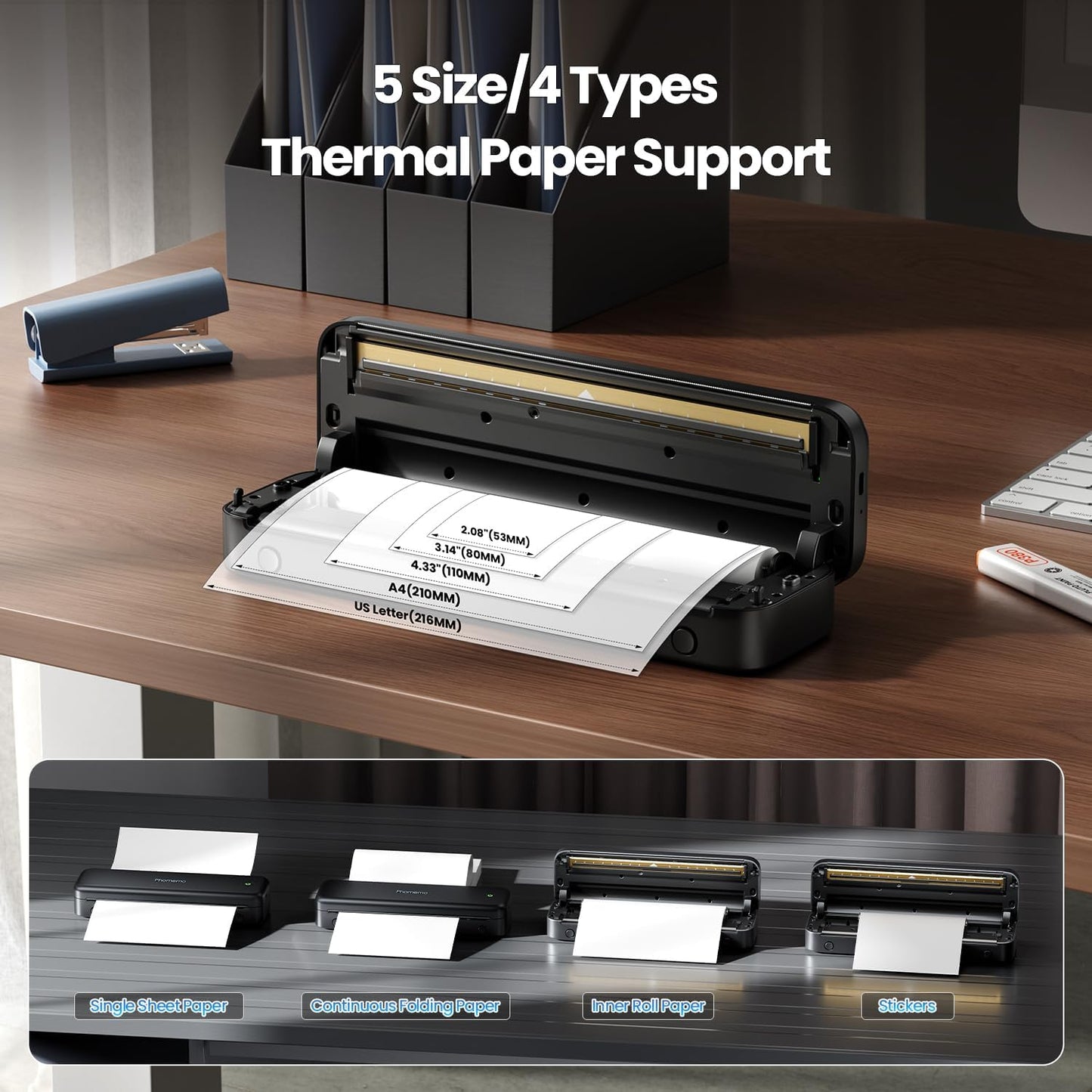 Phomemo Portable Printers Wireless for Travel Upgraded, M834 Bluetooth Thermal Printer 8.5" x 11"& A4 Size,Inkless Mobile Printer with Carry Case for Travel,Office,School,Car,Home,Black