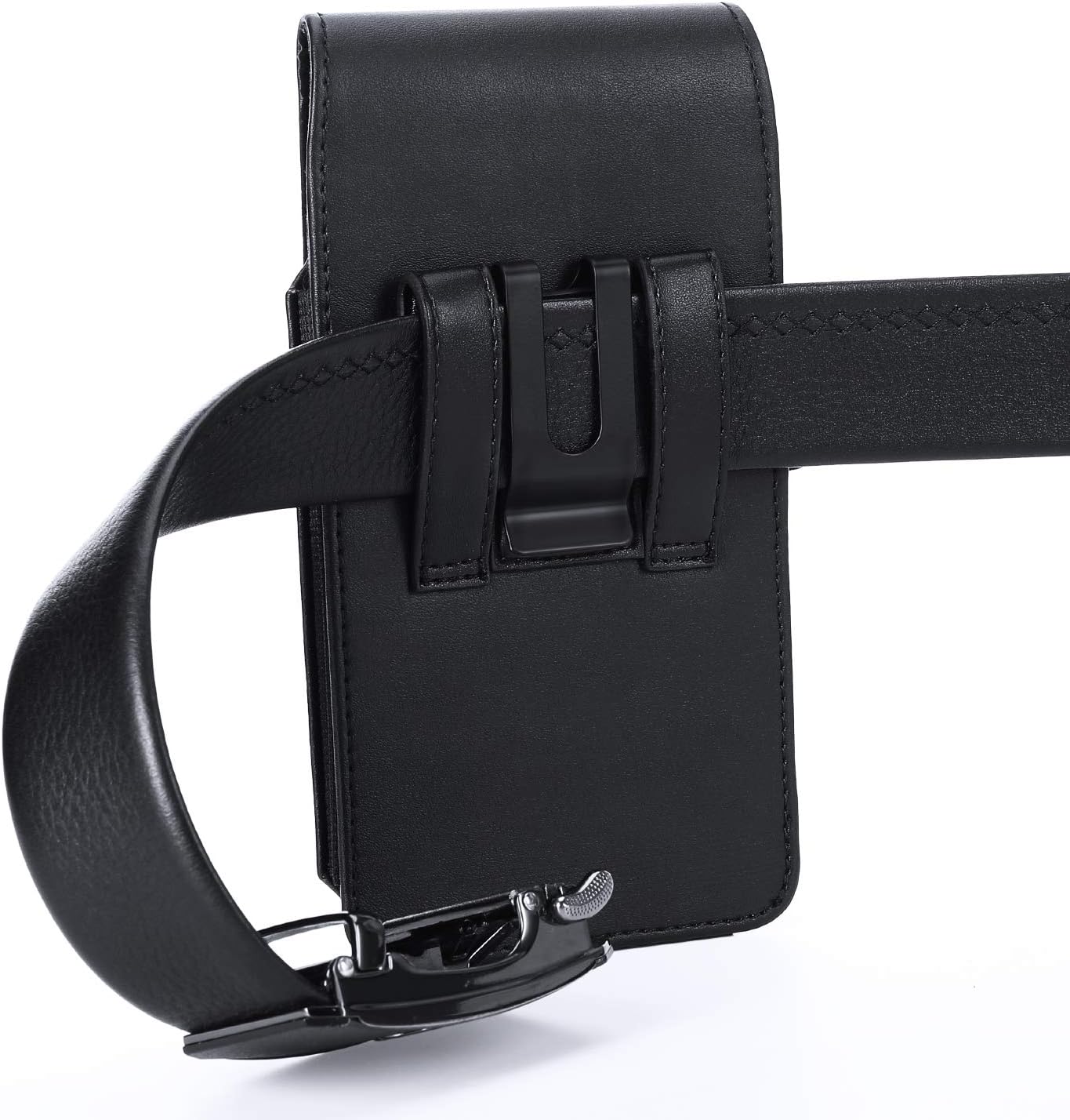 BECPLT Leather Holster Belt Case for iPhone 16 Pro/15/14/13/12/11 Pro & Galaxy S25/S24/S23/S22/S21/S20 - Slim Hard Case with Clip/Loops - Black