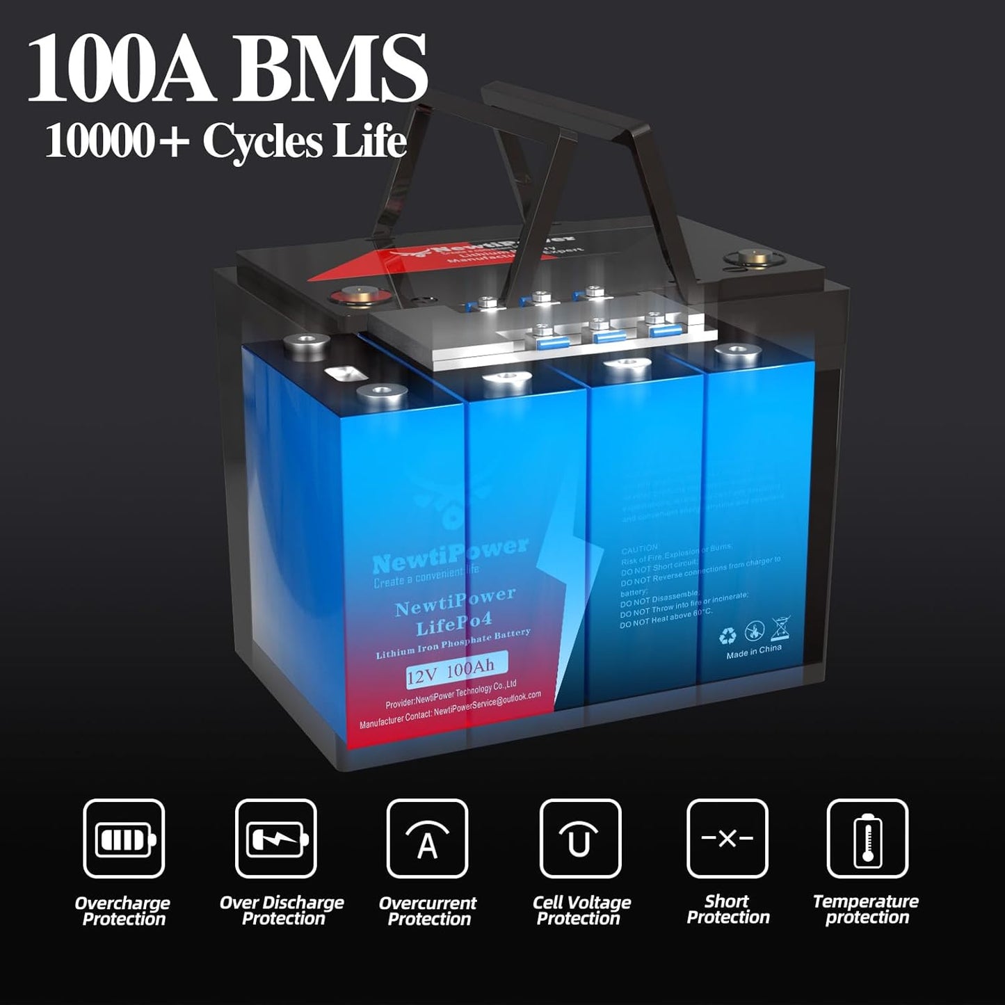 12V 100Ah Lithium LiFePO4 Battery with 100A BMS Grade A Cells Deep Cycle Rechargeable Battery,10000+ Cycles,Perfect for Golf Cart,Off Grid Applications (12.8V 100Ah)