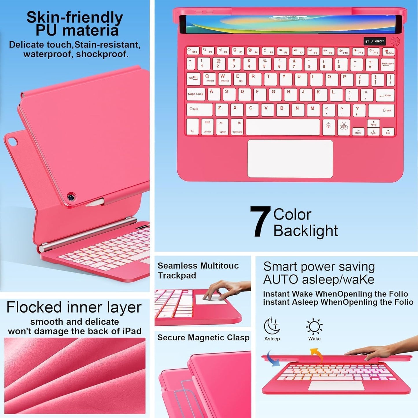 for iPad 9th Generation Case with Keyboard,Magic Style Keyboard Case for iPad 9th/8th/7th Gen 10.2 inch - Floating Cantilever Magnetic Stand Multi-Touch Trackpad (Rose Red)