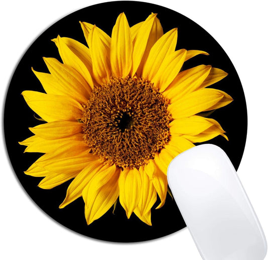 Sunflower On Black Sun Flower Mouse Pad Round Non-Slip Rubber Mousepad Laptop Office Computer Decor Cute Desk Accessories Customized Design Mouse Pad
