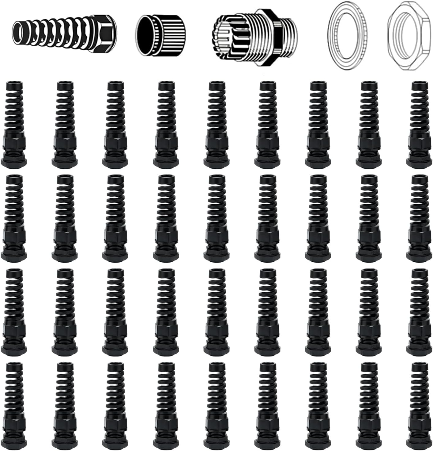 36 Pcs Waterproof Cable Gland,PG13.5(NPT 1/2) Thread(6-12mm), Suitable for Various,waterproof wire grommet Strain Relief Cord Connectors,Suitable for Various Electrical Installations"