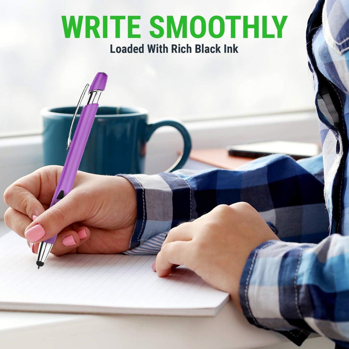 Stylus Pen for Touch Screens & Ballpoint Writing Pens, with Sensitive Stylus Tip - 2 in 1, Compatible for Your Touch Screen Devices - Assorted Barrel Colors, Black Ink, 7 Pack