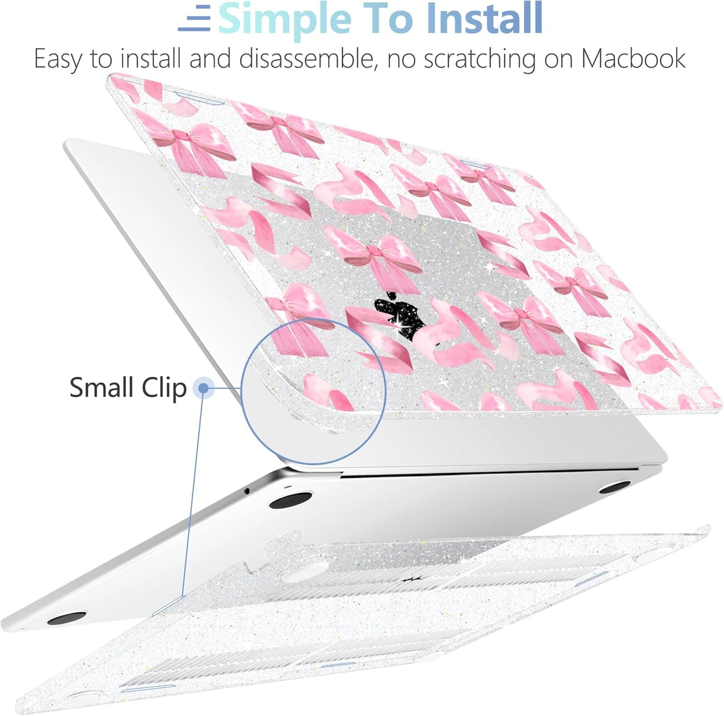 MEEgoodo Case for M4/M3/M2 MacBook Air 13.6 inch Case 2025 2024 2022, Fit Model A3240/A3113/A2681, Laptop Hard Shell with Keyboard Cover Compatible with MacBook Air 13 inch, Pink Satin Bow