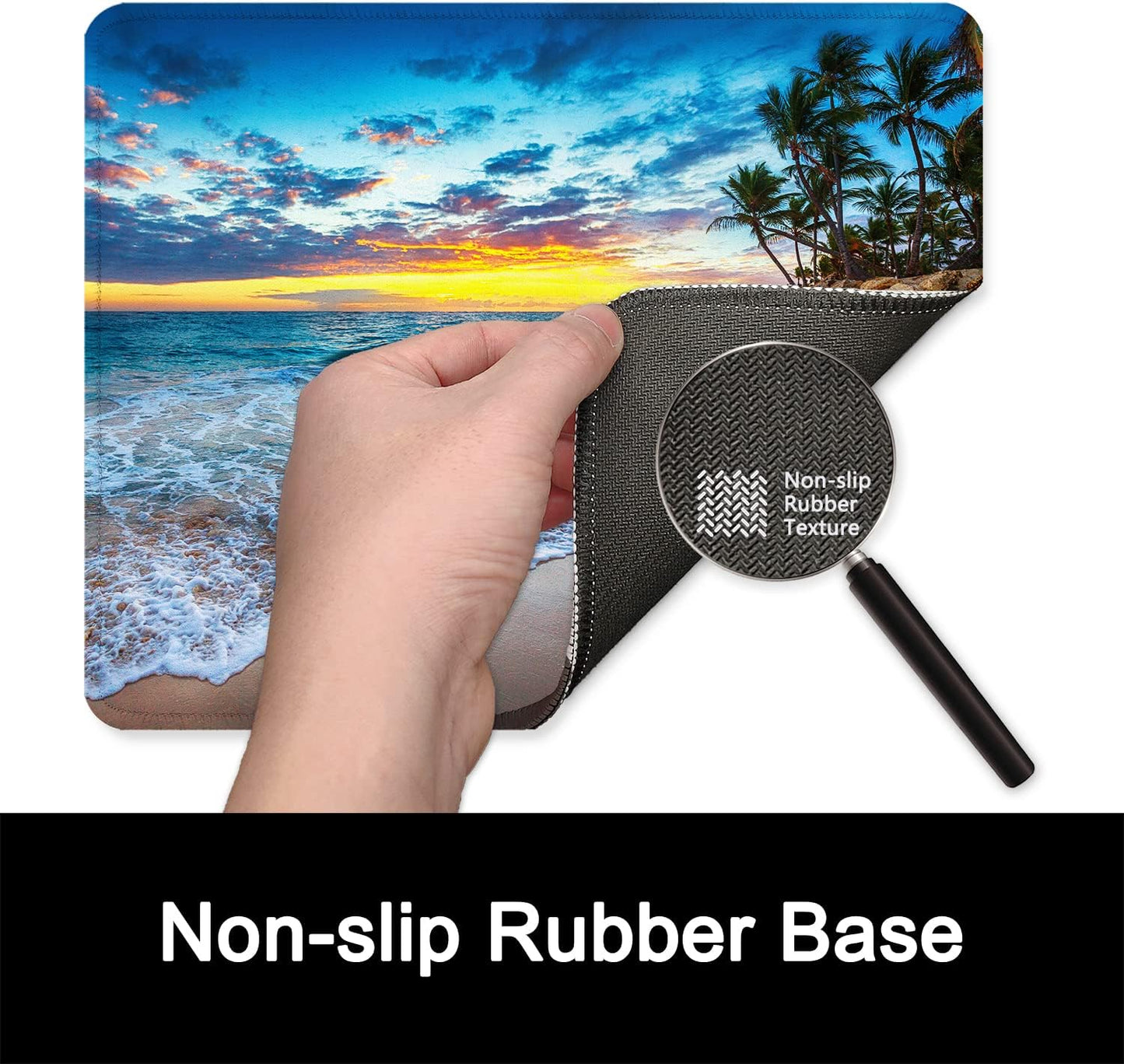 ITNRSIIET Mouse Pad with Stitched Edge Premium Textured Smooth Precise Operation Waterproof Washable Non-Slip Rubber Base Desktop Protection Mat, 10.2×8.3×0.12 inches, Beach