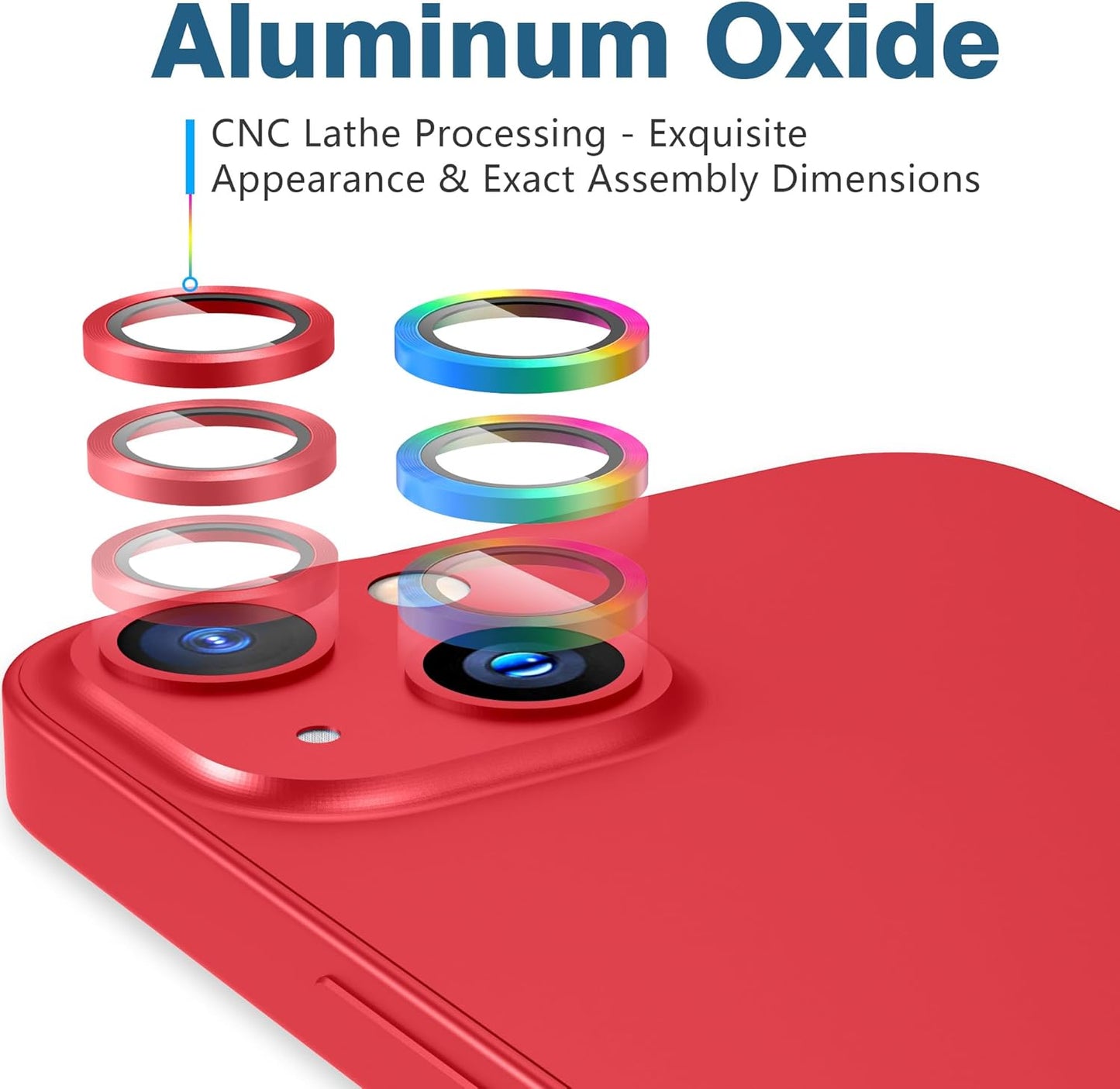 AGVEE 3+3 6 Pack for iPhone 14 6.1" / 14 Plus 6.7" Camera Lens Cover Protector, Metal Ring 9H Tempered HD Glass Camera Cover Protector Film, Red