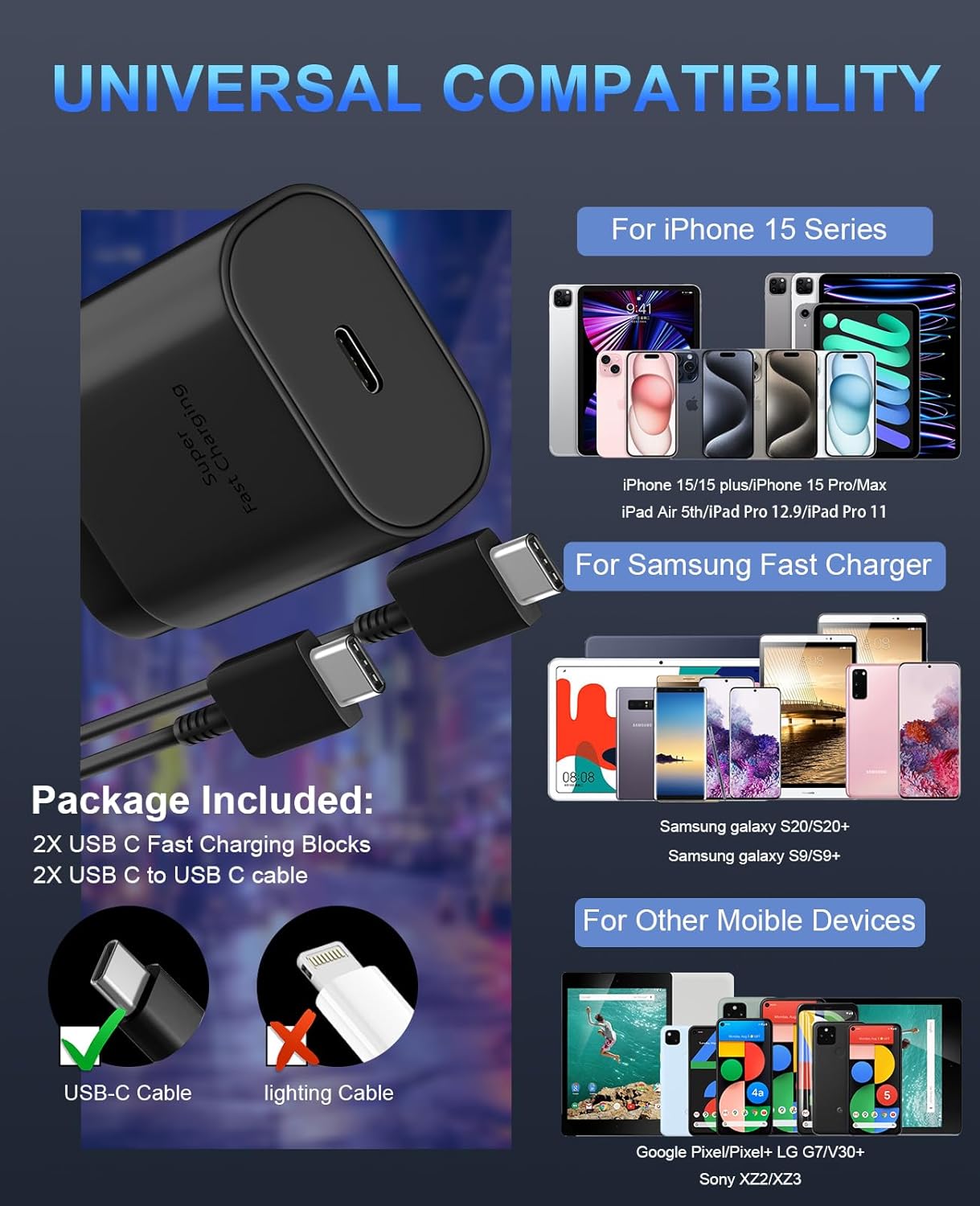 30W USB C Phone 15 Charger Fast Charging Block for iPhone 15/15 Pro Max/15 Pro/15 Plus/Samsung Galaxy S23 Ultra/S23/S23+/S22/S22 Ultra/S22+/S21 Ultra/S20 Ultra/Note 20 & 6.6Ft USB C Charger Cable