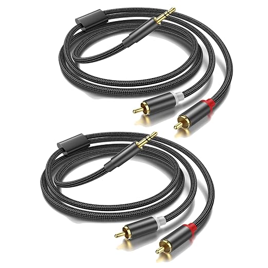 (10FT / 2 Pack) 3.5mm to RCA Cable,Gold Plated, 1/8 Male to Male Stereo Aux Cord Y Splitter Adapter for Tablets, Speakers, Smartphones, MP3, HDTV