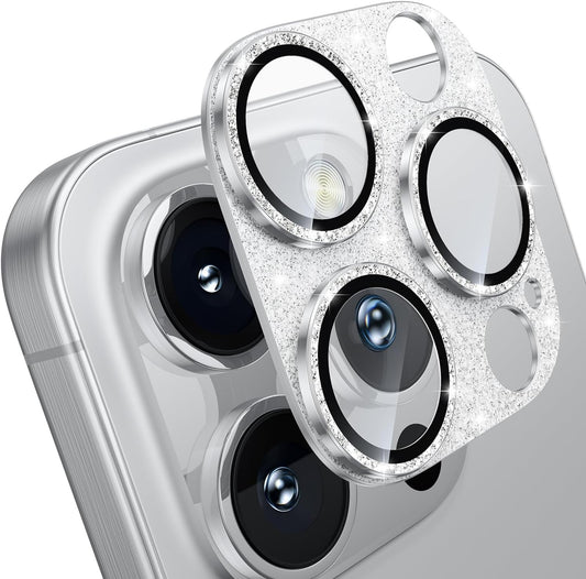 WSKEN for iPhone 16 Pro/iPhone 16 Pro Max Camera Lens Protector, [Military Grade Shatterproof] [Strong Adsorption] Metal Aluminum Alloy Tempered Glass Camera Screen Protector, Glitter