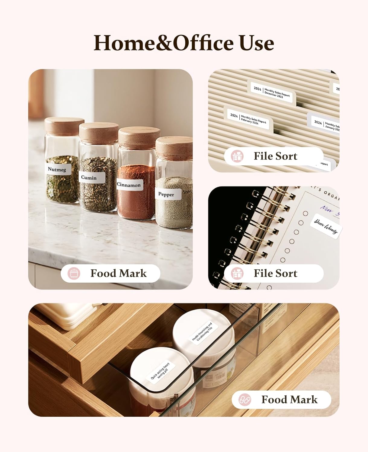 NIIMBOT Label Maker Bluetooth Mini Label Printer D11 2024 Version, Portable Label Maker with Tape Thermal Sticker Small Labeler, 300 DPI High Clearity Rechargeable, Pink