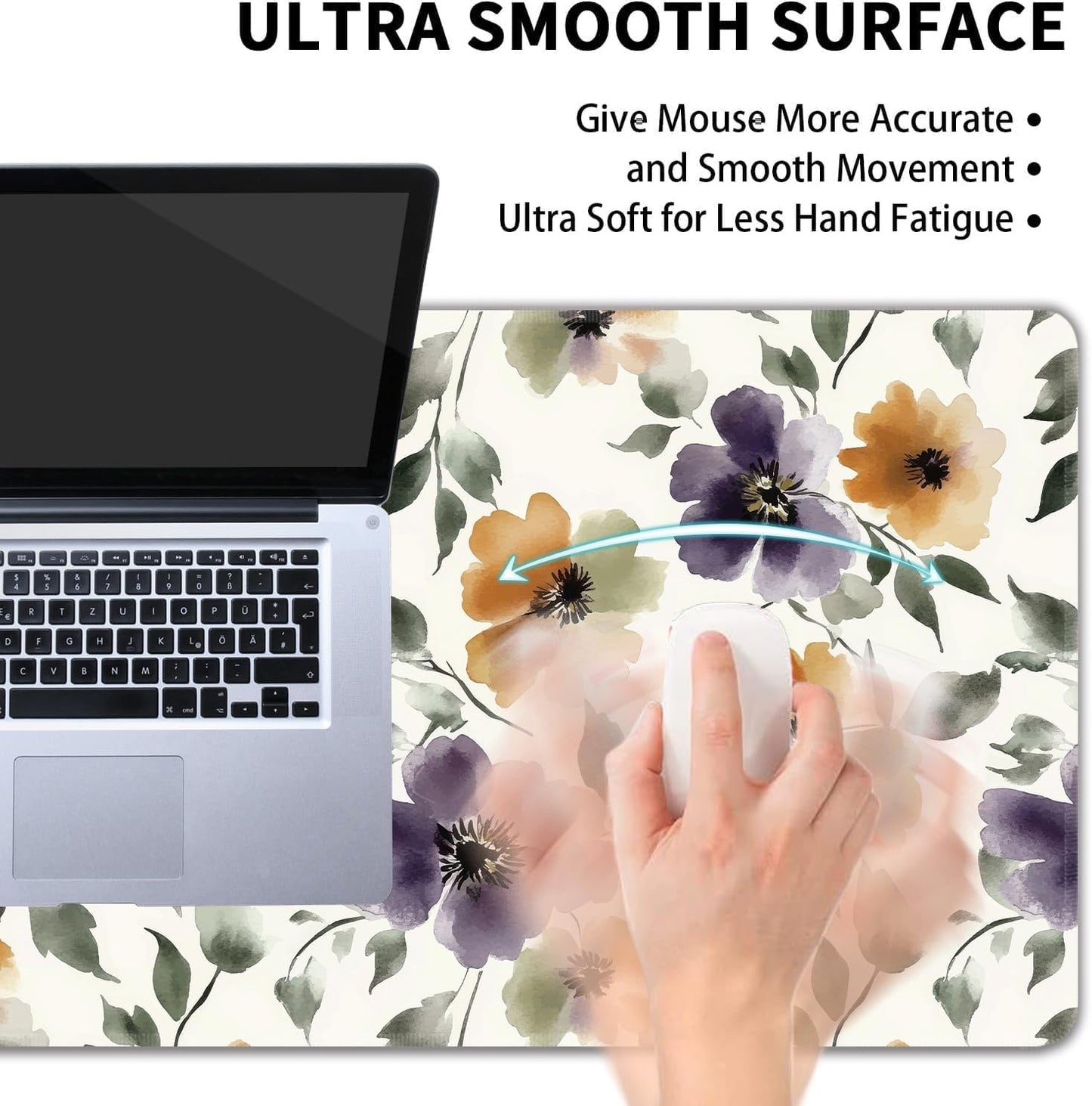 Watercolor Floral Large Mouse Pad,Gaming Keyboard Desk Pad,Extended Mouse Mat Non-Slip Rubber Base with Stitched Edges for Office Game Home XL 31.5"x11.8"