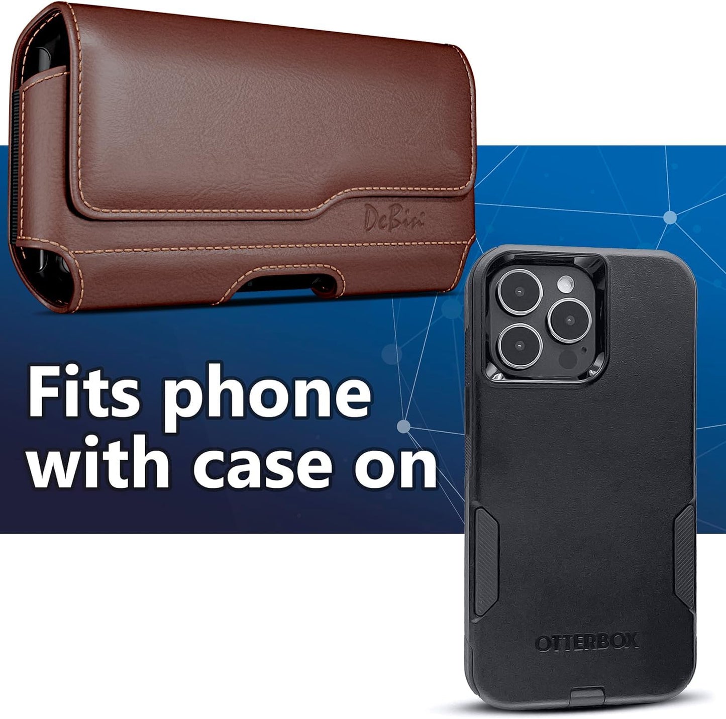 DeBin Holster for iPhone 17 17 Pro 16 16e 16 Pro 15, 15 Pro 14 13 12 11 X Xs 10 XR, Galaxy S25 S24 5G, S23, S22 - Cell Phone Belt Holder Clip Case Pouch Cover (Fit Cellphone with Case on) Black