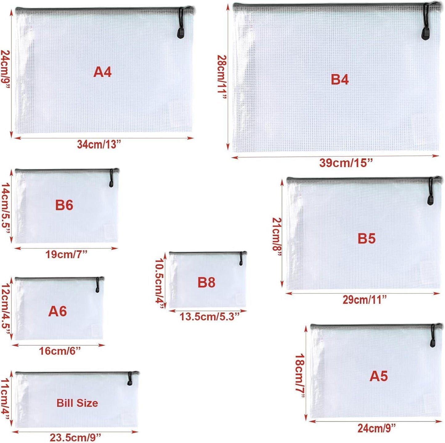 Plastic Mesh Zipper Pouch Document Folders Bag Zip File Bags for Office Supplies Storage-15 Pcs (Black, 3"x 5")