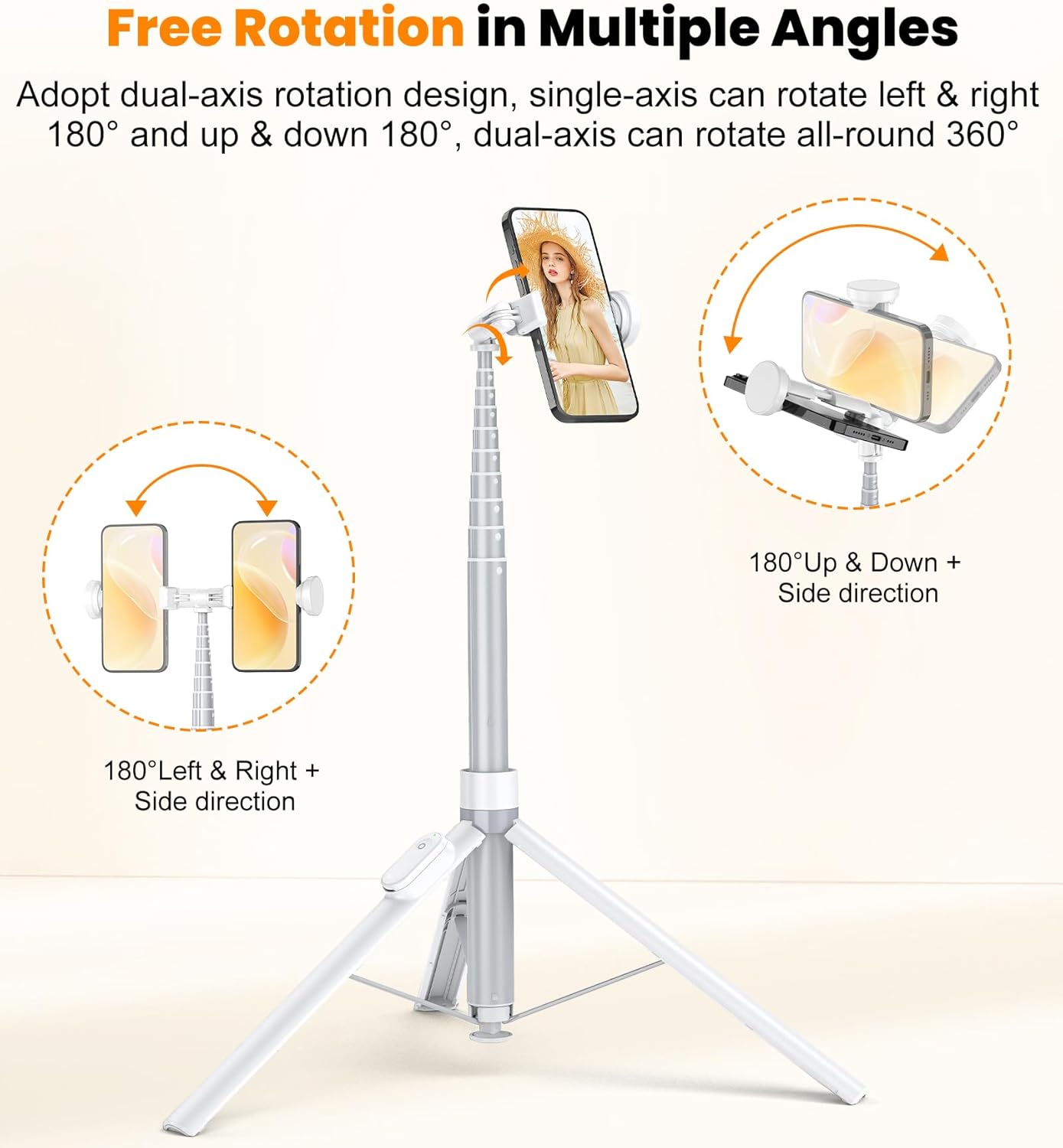 TONEOF 70" Automatic Tripod,Auto-Open Phone Stand with Magnetic Rechargable Remote,Selfie Stick 360° Vertical & Horizontal Rotatable,Stable Travel Tripod for iPhone/Android(White)