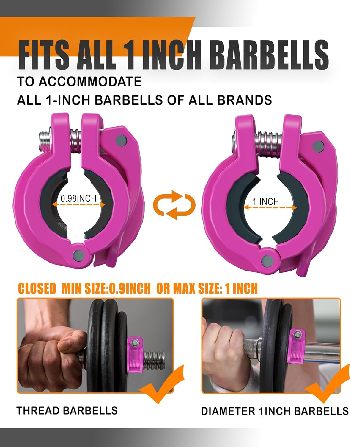 MAXRICH T Barbell Clamp 1 inch Multiple Sizes & Adjustable Weight Clips for Barbell Quick Release Barbell Clips|Barbell Collar Bar Locks for Weight Lifting (ROSE)