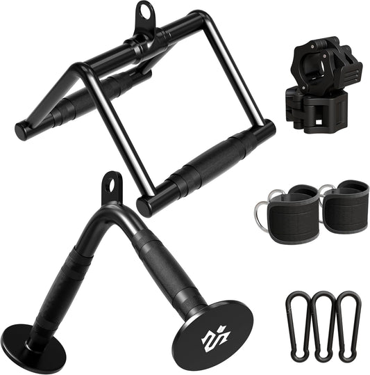 Mikolo Cable Attachments for Gym, Heavy-Duty Cable Machine Attachment Set with LAT Pulldown, V Bar, Double D Handle, Ankle Straps, and Barbell Clamps for Home Gym