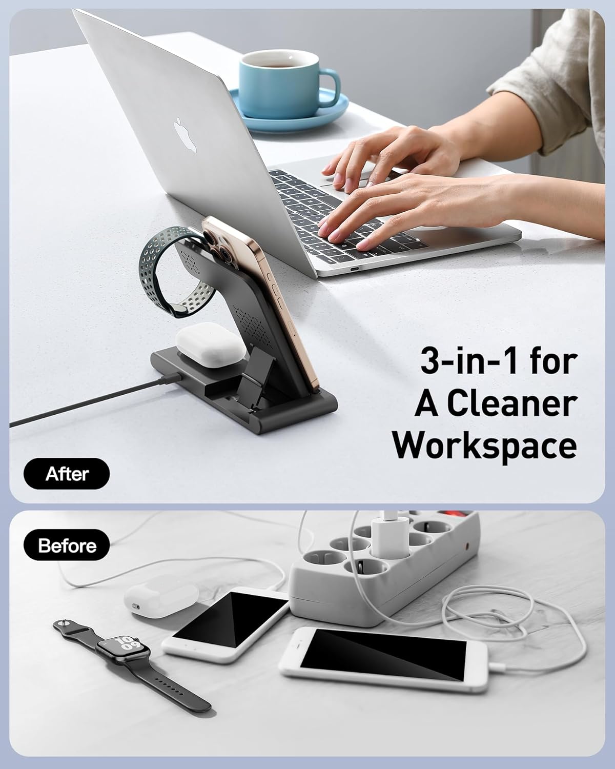 2025 Traveling Portable Wireless Fast Charger for Apple & Android Charging Station, 3 in 1 Charging for iPhone 16 15 14 13 12, Apple Watch Series & Air pods 4 3 2 Pro, Samsung Galaxy-Gifts for Family