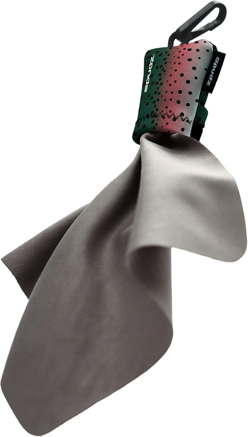 SPUDZ Ultra Microfiber Lens Cleaner – Closable Pouch, Clip-On, Washable – for Optics, Scopes, Glasses | Mountain Rainbow, 6 x 6 Inch