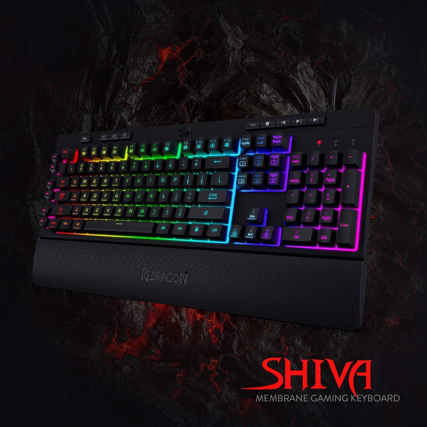 Redragon K512 Shiva RGB Backlit Membrane Gaming Keyboard with Multimedia Keys, Linear Mechanical-Feel Switch, 6 Extra On-Board Macro Keys, Dedicated Media Control, Detachable Wrist Rest